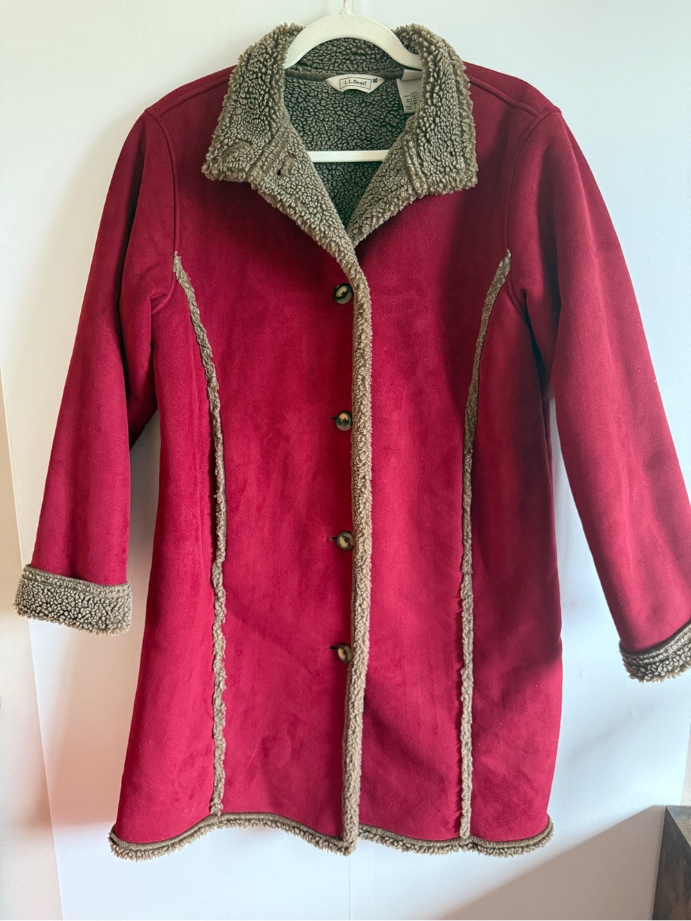 L.L.Bean Petite Small Sherpa Lined Burgundy Faux Suede Winter Coat